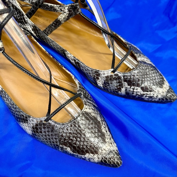 Aquazzura ‘Belgravia’ Two-Tone Snakeskin Ankle-Tie Flats Size 11 ASO Duchess Meg - Picture 15 of 16